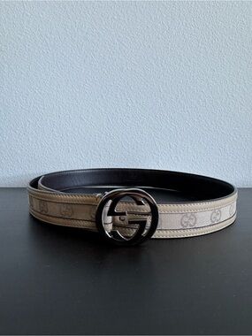 Authentic Gucci Belt - Beige GG Canvas Belt with Silver Hardware
